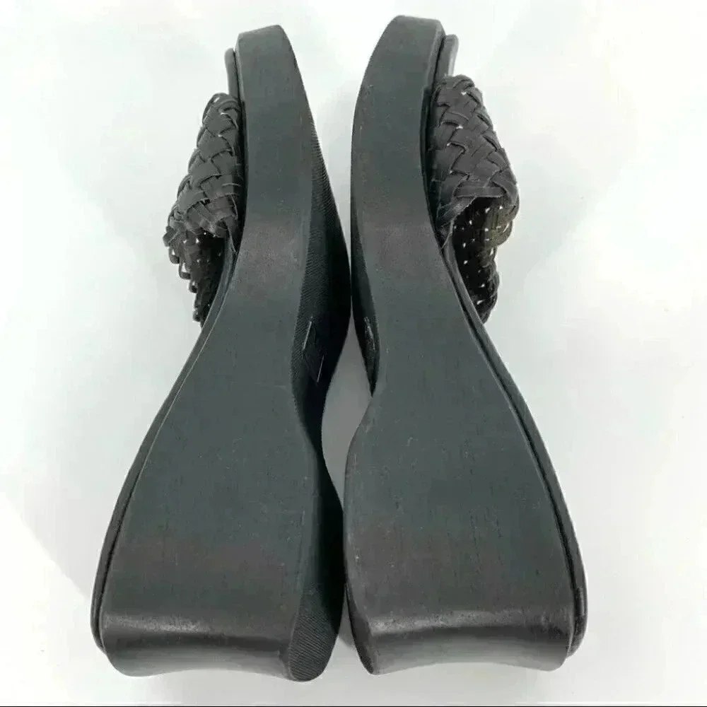 Steve madden sandals 8.5 Lil Black woven leather chunky wooden platforms 90s y2k